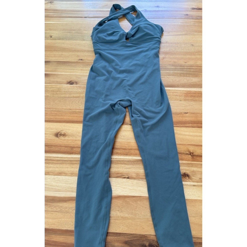 Fabletics Oasis Twist Front Halter 7/8 Jumpsuit | Teal‎ Blue Athleisure Bodysuit